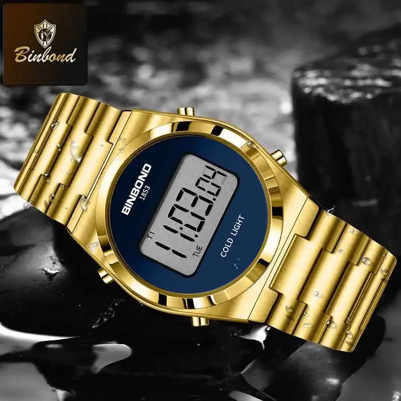 SaneShoppe-BINBOND Luxury LED Digital Men's Stainless Steel Sports Watch