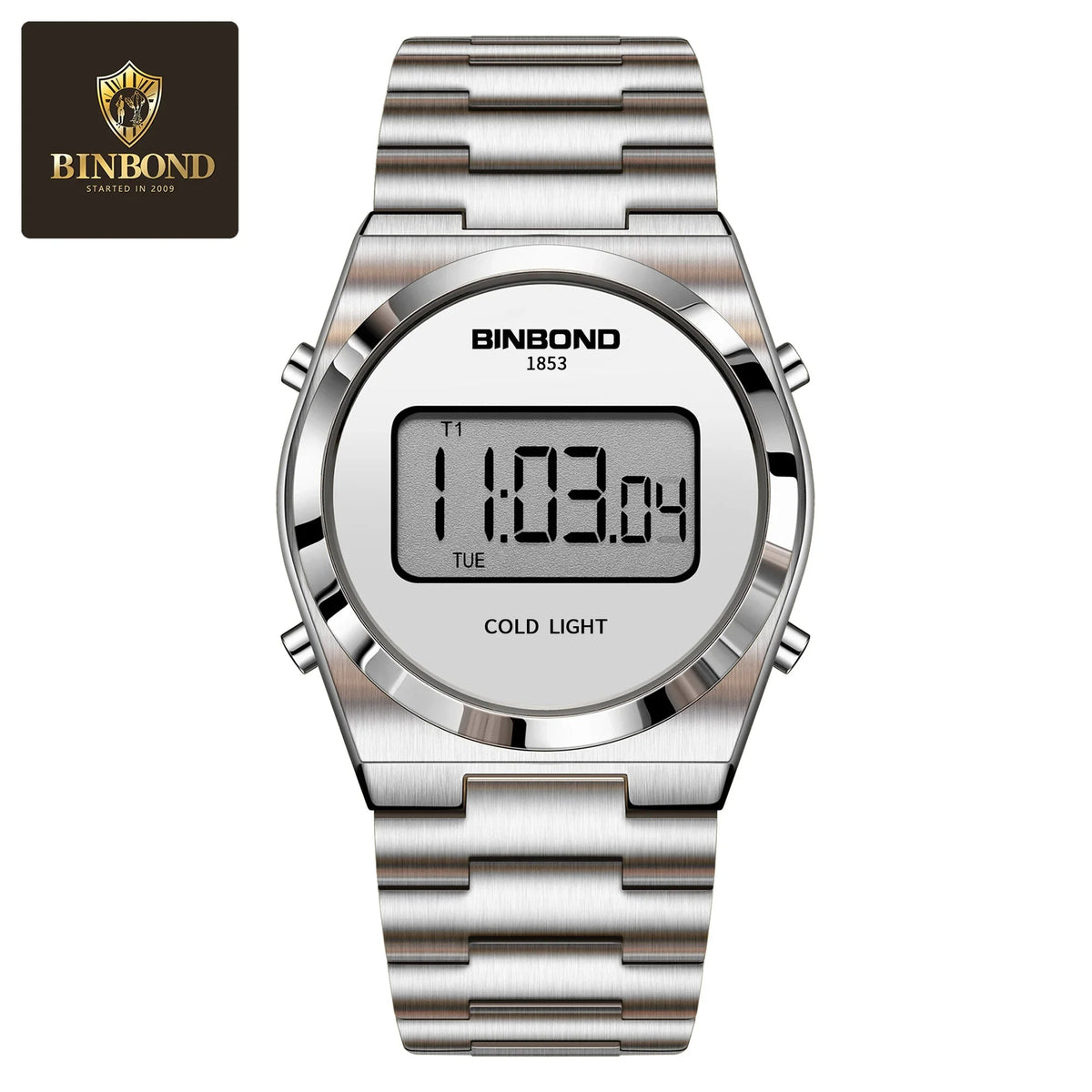 SaneShoppe-BINBOND Luxury LED Digital Men's Stainless Steel Sports Watch