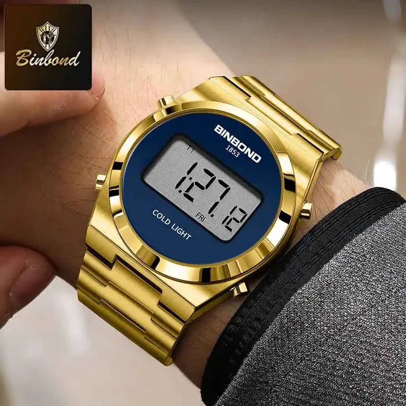 SaneShoppe-BINBOND Luxury LED Digital Men's Stainless Steel Sports Watch