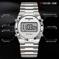 SaneShoppe-BINBOND Luxury LED Digital Men's Stainless Steel Sports Watch