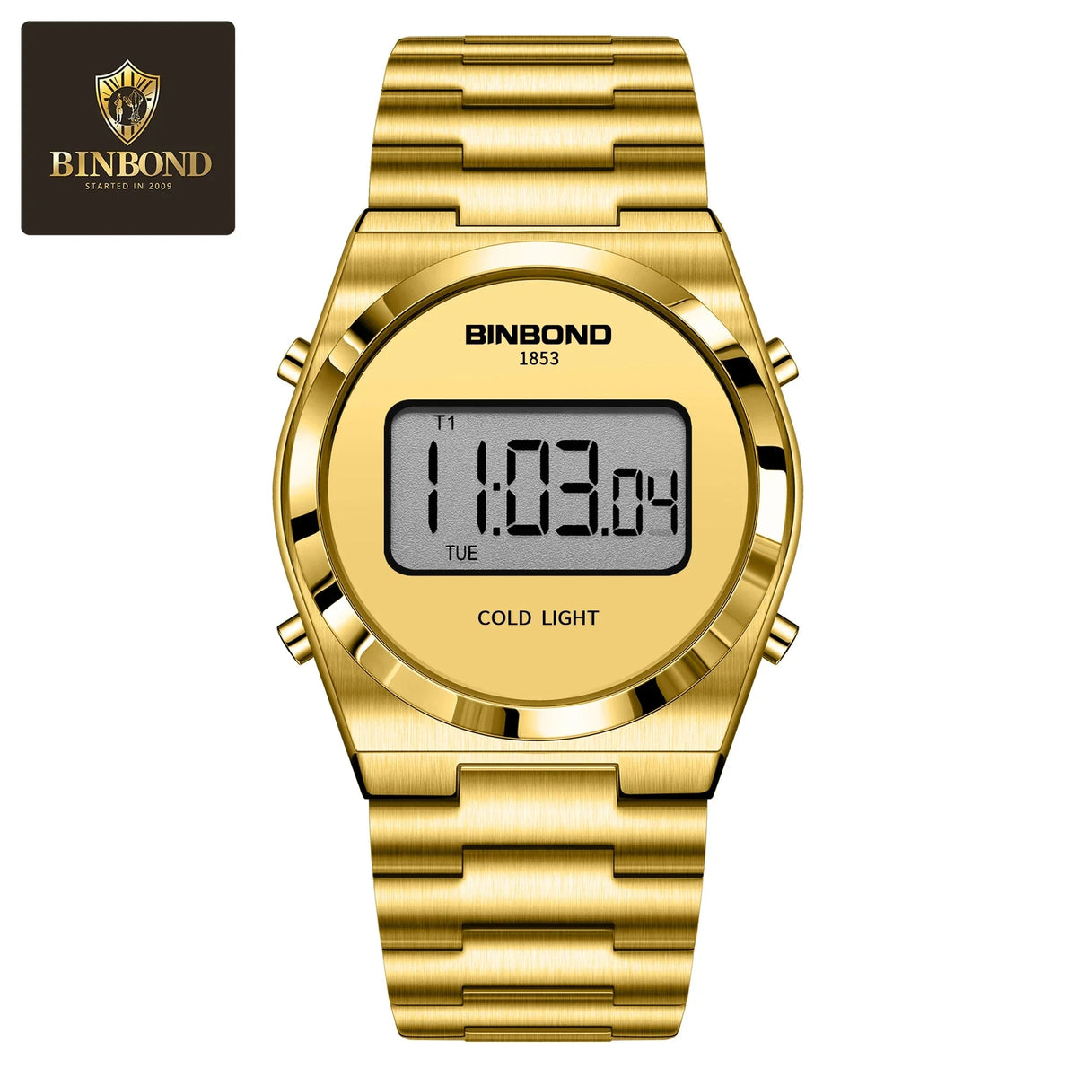 SaneShoppe-BINBOND Luxury LED Digital Men's Stainless Steel Sports Watch