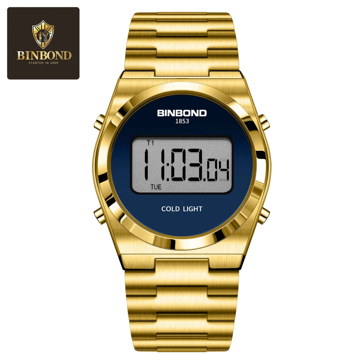 SaneShoppe-BINBOND Luxury LED Digital Men's Stainless Steel Sports Watch
