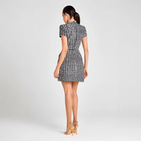 SaneShoppe - Black And White Plaid Slim Mini Dresses Women Temperament Elegant Bodycon Party Banquet Short Dress Lady Short Sleeves Vestidos