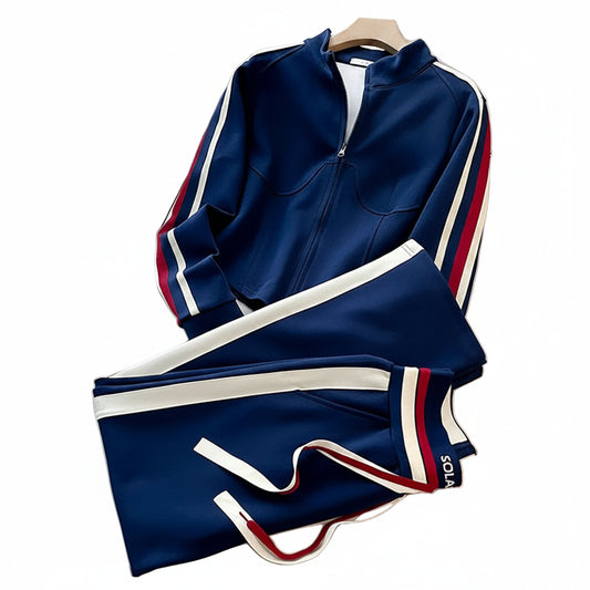 SaneShoppe-Women's Blue Casual Sports Suit | Autumn & Winter Stylish Slimming Cardigan & Pants Set