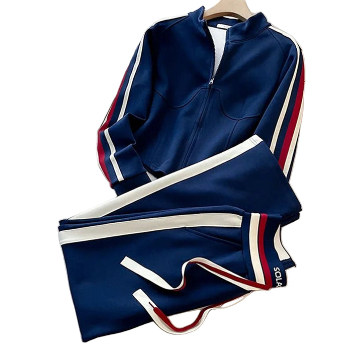 SaneShoppe - Blue Casual Sports Suit Women's Autumn and Winter Stylish Slimming Cardigan Sweatshirt Straight Leg Pants Two - piece Setpant Sets