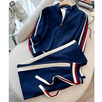 SaneShoppe - Blue Casual Sports Suit Women's Autumn and Winter Stylish Slimming Cardigan Sweatshirt Straight Leg Pants Two - piece Setpant Sets