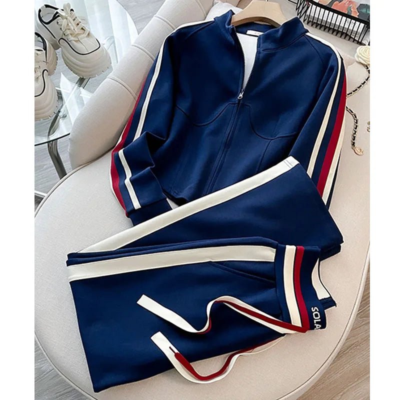 SaneShoppe - Blue Casual Sports Suit Women's Autumn and Winter Stylish Slimming Cardigan Sweatshirt Straight Leg Pants Two - piece Setpant Sets