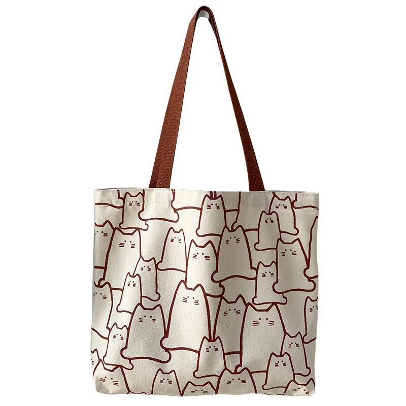 SaneShoppe - Canvas Bags Handbag for Women Shopper Cute Cat Tote Bag with Zipper Designer Bag Japanese Style Cartoon Small Shoulder