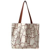 SaneShoppe - Canvas Bags Handbag for Women Shopper Cute Cat Tote Bag with Zipper Designer Bag Japanese Style Cartoon Small Shoulder