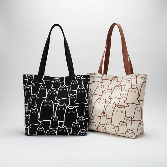 SaneShoppe - Canvas Bags Handbag for Women Shopper Cute Cat Tote Bag with Zipper Designer Bag Japanese Style Cartoon Small Shoulder