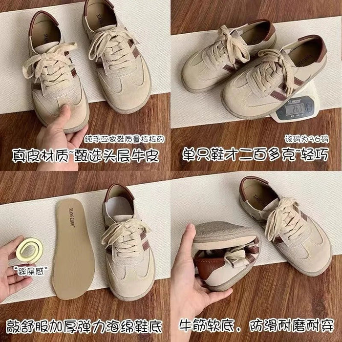 SaneShoppe - Careaymade - Genuine Leather women's shoes,soft sole comfortable casual single shoes,cowhide ugly cute lace up small white shoes