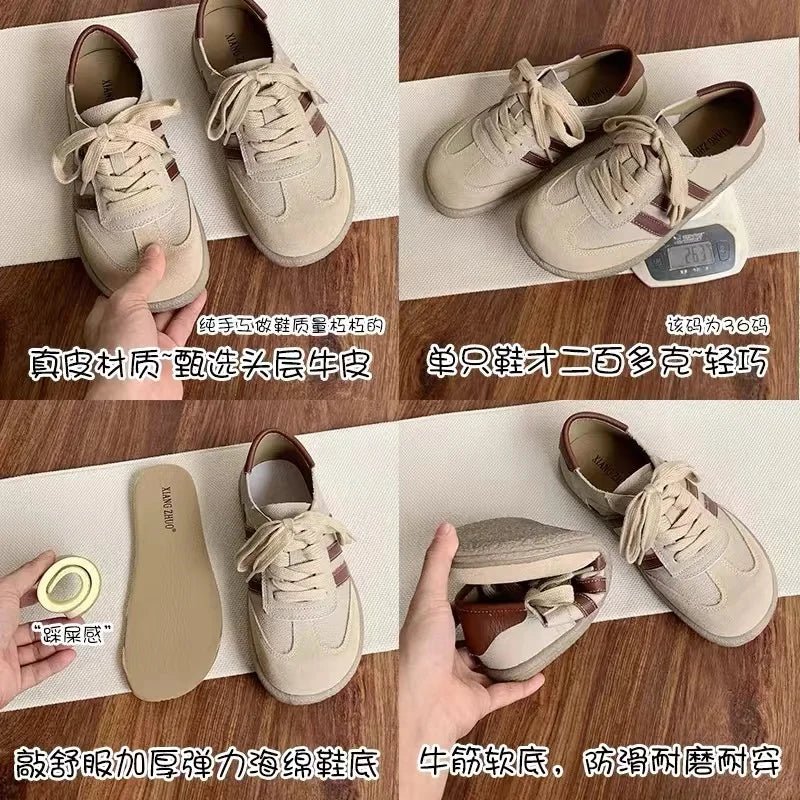 SaneShoppe - Careaymade - Genuine Leather women's shoes,soft sole comfortable casual single shoes,cowhide ugly cute lace up small white shoes