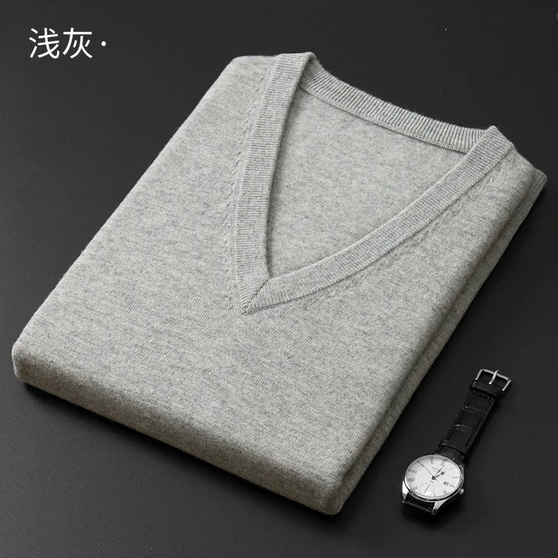 SaneShoppe - Cashmere Cotton Blend Classic V - Neck Pullover Men Sweater 2025 Autumn Winter Work Casual All - match Jumper Male Knitted Sweaters