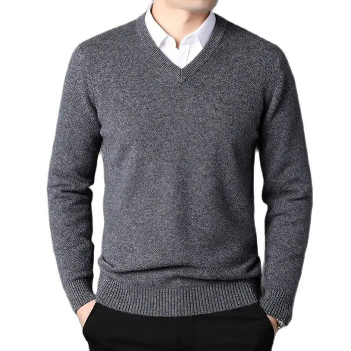 SaneShoppe - Cashmere Cotton Blend Classic V - Neck Pullover Men Sweater 2025 Autumn Winter Work Casual All - match Jumper Male Knitted Sweaters