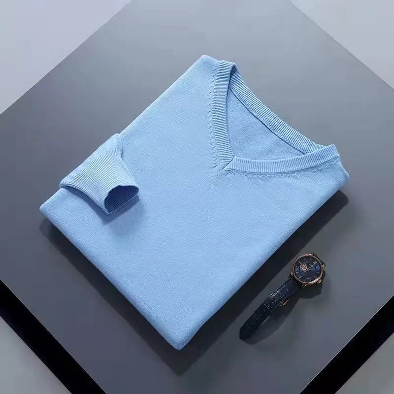SaneShoppe - Cashmere Cotton Blend Classic V - Neck Pullover Men Sweater 2025 Autumn Winter Work Casual All - match Jumper Male Knitted Sweaters
