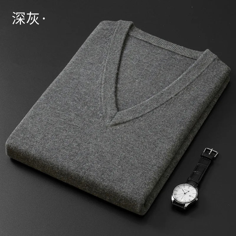 SaneShoppe - Cashmere Cotton Blend Classic V - Neck Pullover Men Sweater 2025 Autumn Winter Work Casual All - match Jumper Male Knitted Sweaters