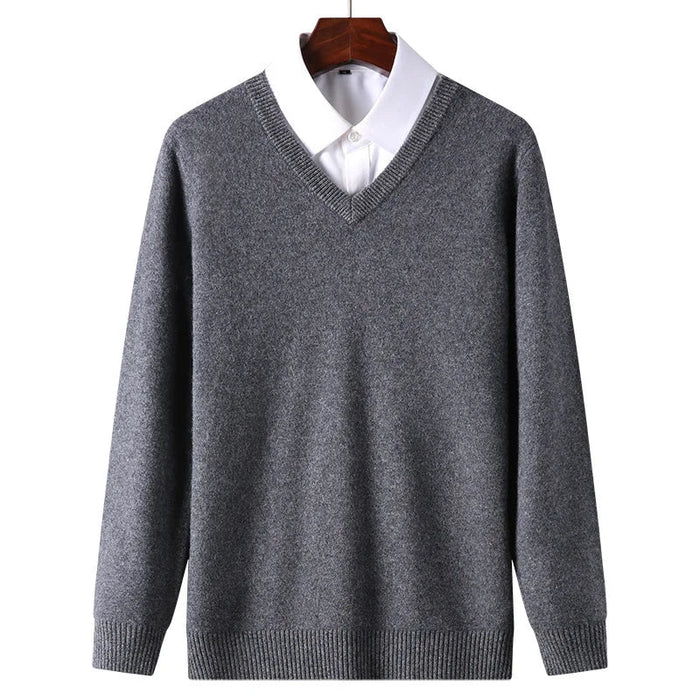SaneShoppe - Cashmere Cotton Blend Classic V - Neck Pullover Men Sweater 2025 Autumn Winter Work Casual All - match Jumper Male Knitted Sweaters