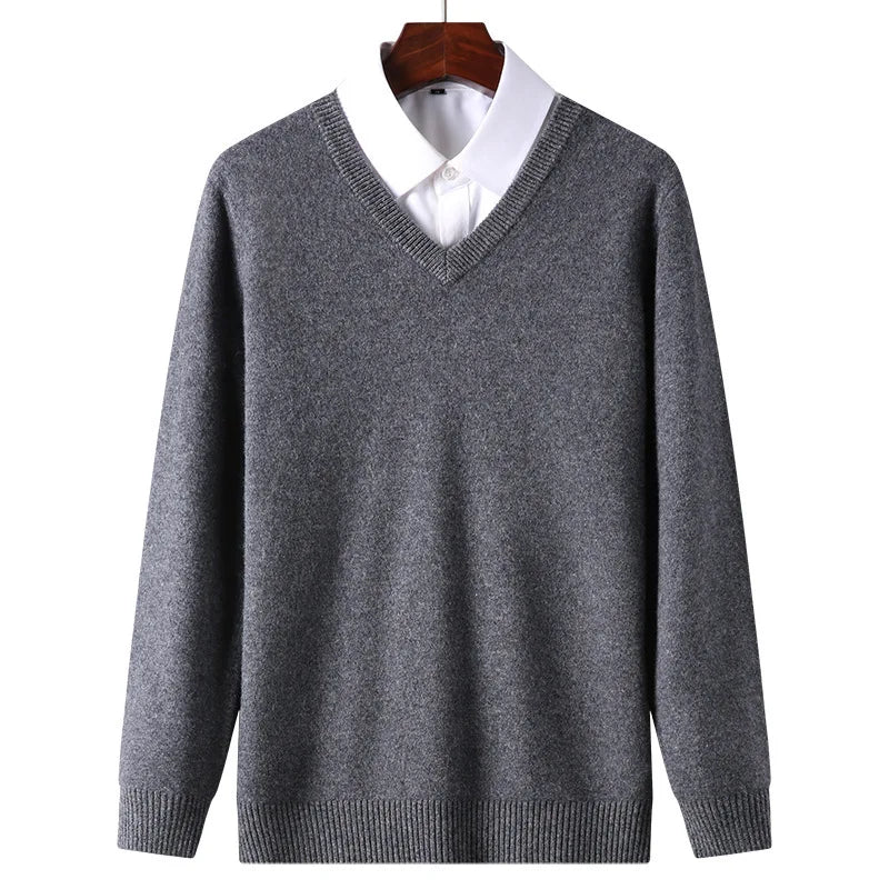 SaneShoppe - Cashmere Cotton Blend Classic V - Neck Pullover Men Sweater 2025 Autumn Winter Work Casual All - match Jumper Male Knitted Sweaters