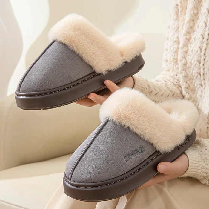 SaneShoppe - Casual Fluffy Slippers Women House Winter Plush Designer Shoes Ladies Flats Home Warm Fashion Elegant Solid Platform Footwear