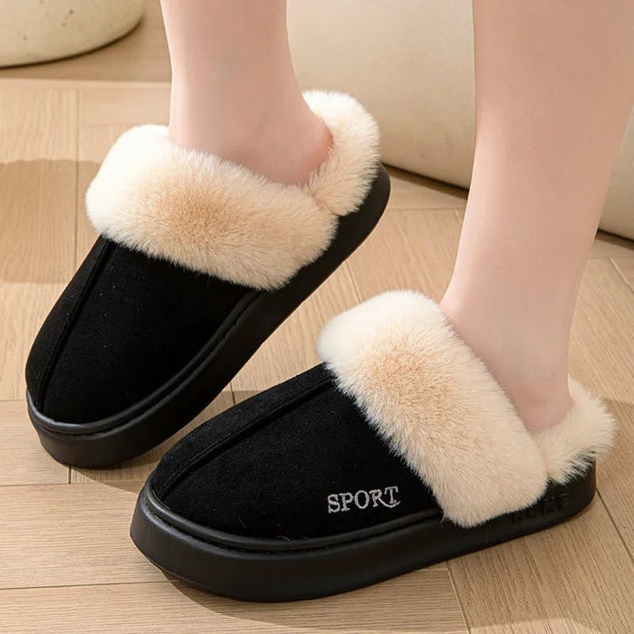 SaneShoppe - Casual Fluffy Slippers Women House Winter Plush Designer Shoes Ladies Flats Home Warm Fashion Elegant Solid Platform Footwear
