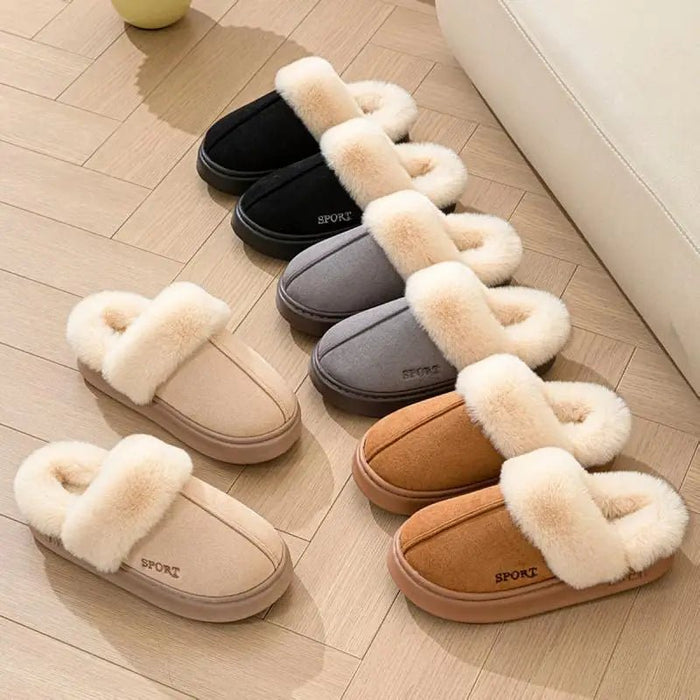 SaneShoppe - Casual Fluffy Slippers Women House Winter Plush Designer Shoes Ladies Flats Home Warm Fashion Elegant Solid Platform Footwear
