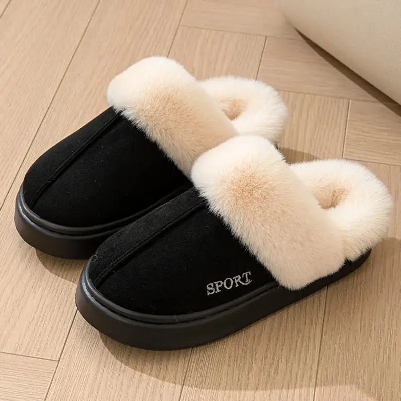 SaneShoppe - Casual Fluffy Slippers Women House Winter Plush Designer Shoes Ladies Flats Home Warm Fashion Elegant Solid Platform Footwear