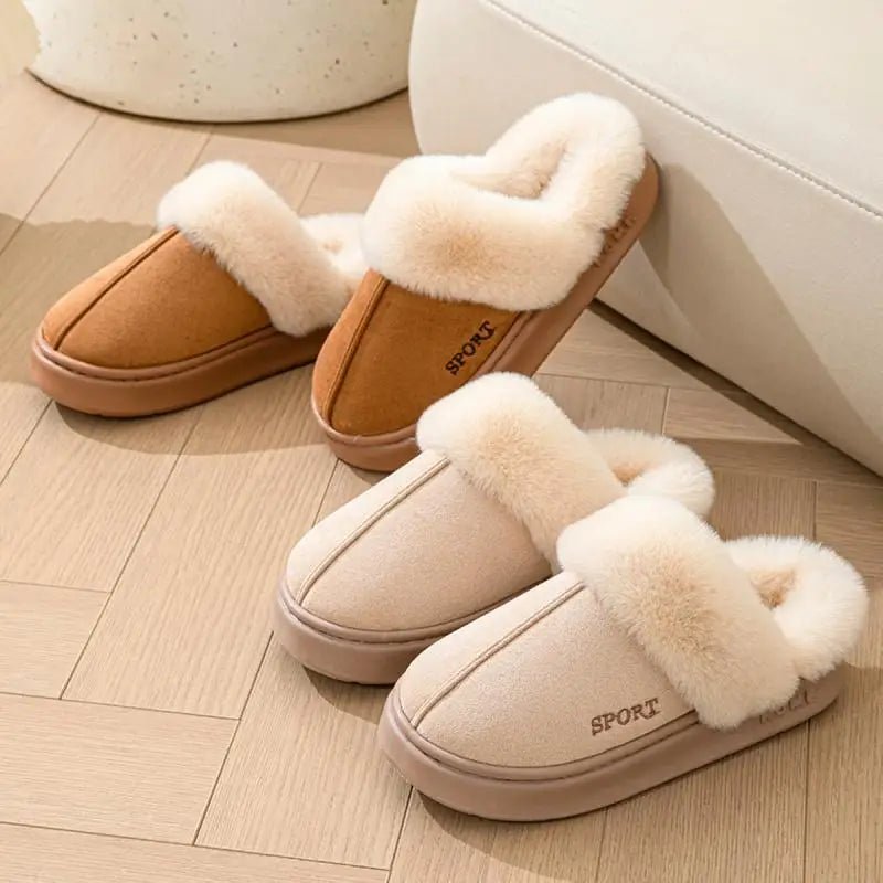 SaneShoppe - Casual Fluffy Slippers Women House Winter Plush Designer Shoes Ladies Flats Home Warm Fashion Elegant Solid Platform Footwear