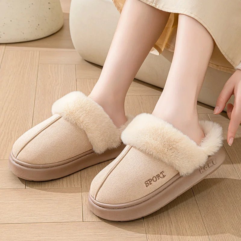 SaneShoppe - Casual Fluffy Slippers Women House Winter Plush Designer Shoes Ladies Flats Home Warm Fashion Elegant Solid Platform Footwear
