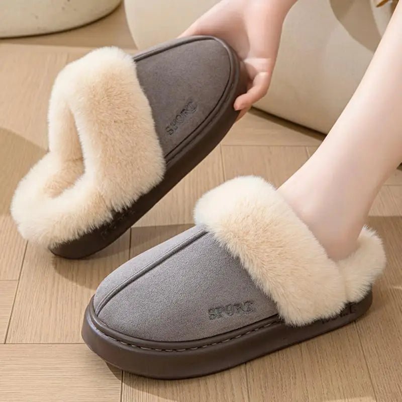 SaneShoppe - Casual Fluffy Slippers Women House Winter Plush Designer Shoes Ladies Flats Home Warm Fashion Elegant Solid Platform Footwear