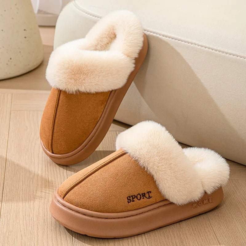 SaneShoppe - Casual Fluffy Slippers Women House Winter Plush Designer Shoes Ladies Flats Home Warm Fashion Elegant Solid Platform Footwear