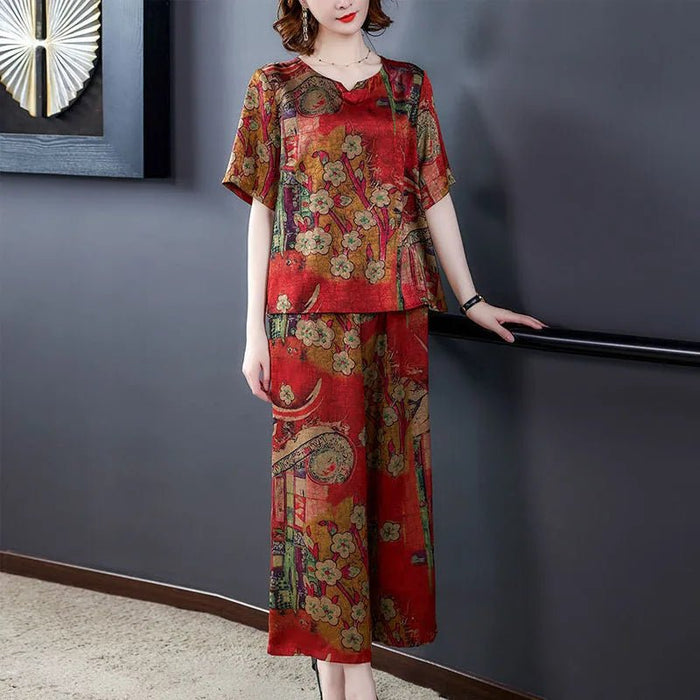 SaneShoppe-Vintage Fashion Women's Two Piece Set 2023 Summer Loose Short Sleeve T-shirt Wide Leg Pants