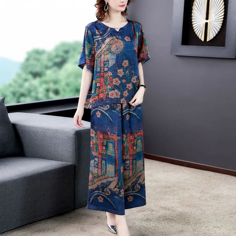 SaneShoppe-Vintage Fashion Women's Two Piece Set 2023 Summer Loose Short Sleeve T-shirt Wide Leg Pants