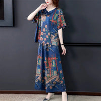 SaneShoppe-Vintage Fashion Women's Two Piece Set 2023 Summer Loose Short Sleeve T-shirt Wide Leg Pants
