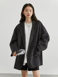 SaneShoppe-Women's Woolen Double Breasted Coat Office Lady Outerwear Autumn Winter 2026