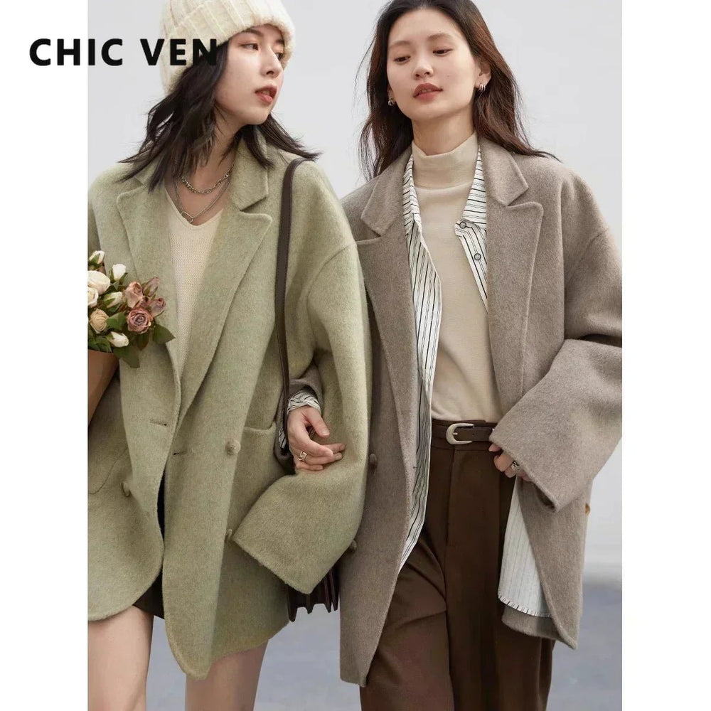 SaneShoppe-Women's Woolen Double Breasted Coat Office Lady Outerwear Autumn Winter 2026