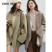 SaneShoppe-Women's Woolen Double Breasted Coat Office Lady Outerwear Autumn Winter 2026