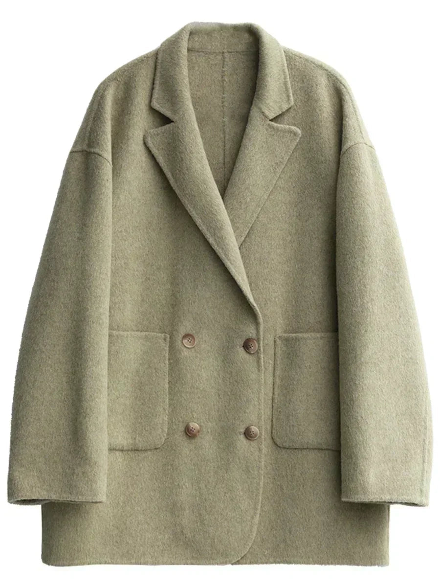 SaneShoppe-Women's Woolen Double Breasted Coat Office Lady Outerwear Autumn Winter 2026
