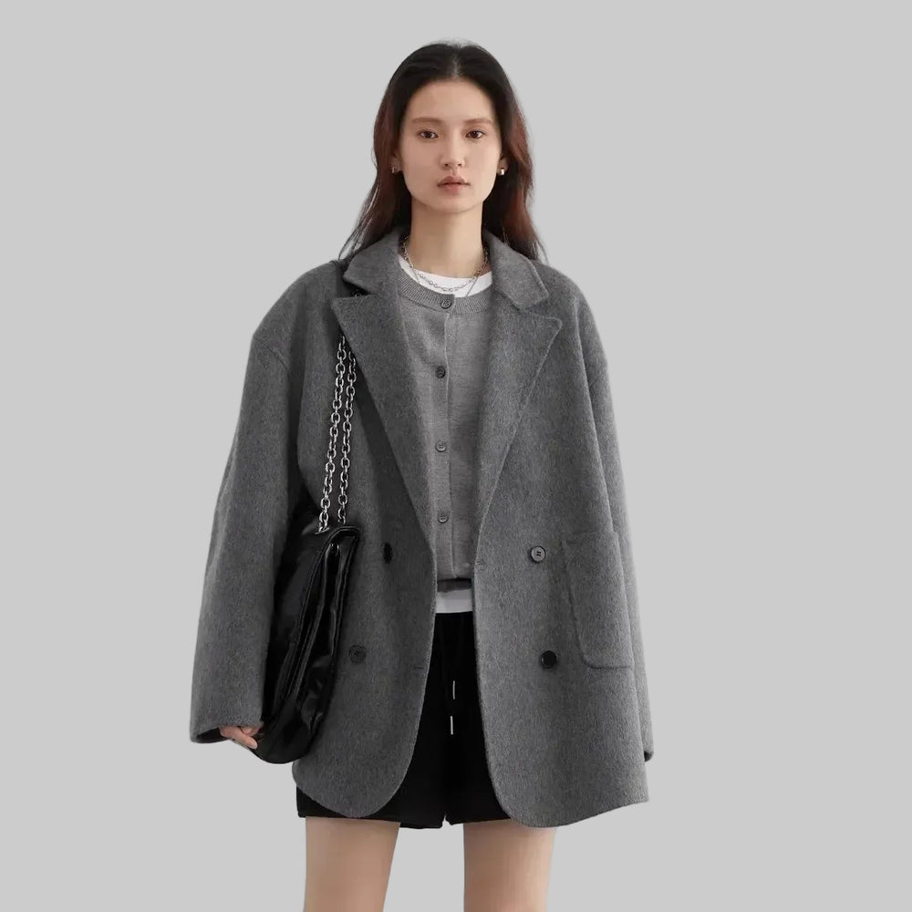 SaneShoppe-Women's Woolen Double Breasted Coat Office Lady Outerwear Autumn Winter 2026