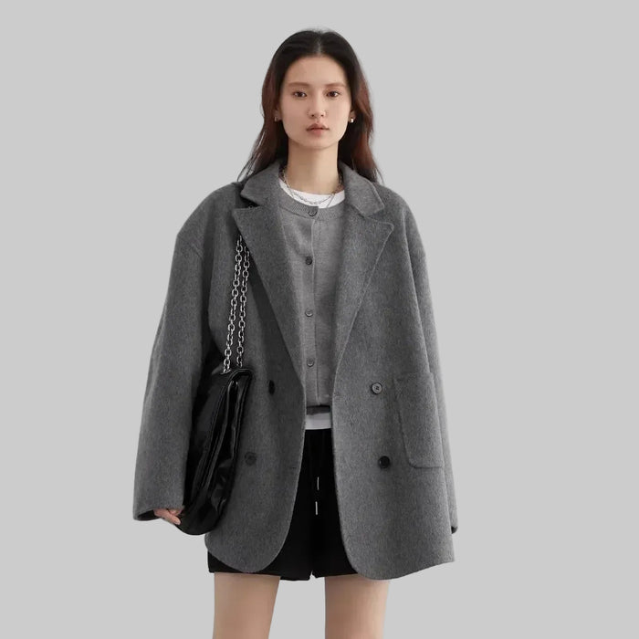 SaneShoppe-Women's Woolen Double Breasted Coat Office Lady Outerwear Autumn Winter 2026