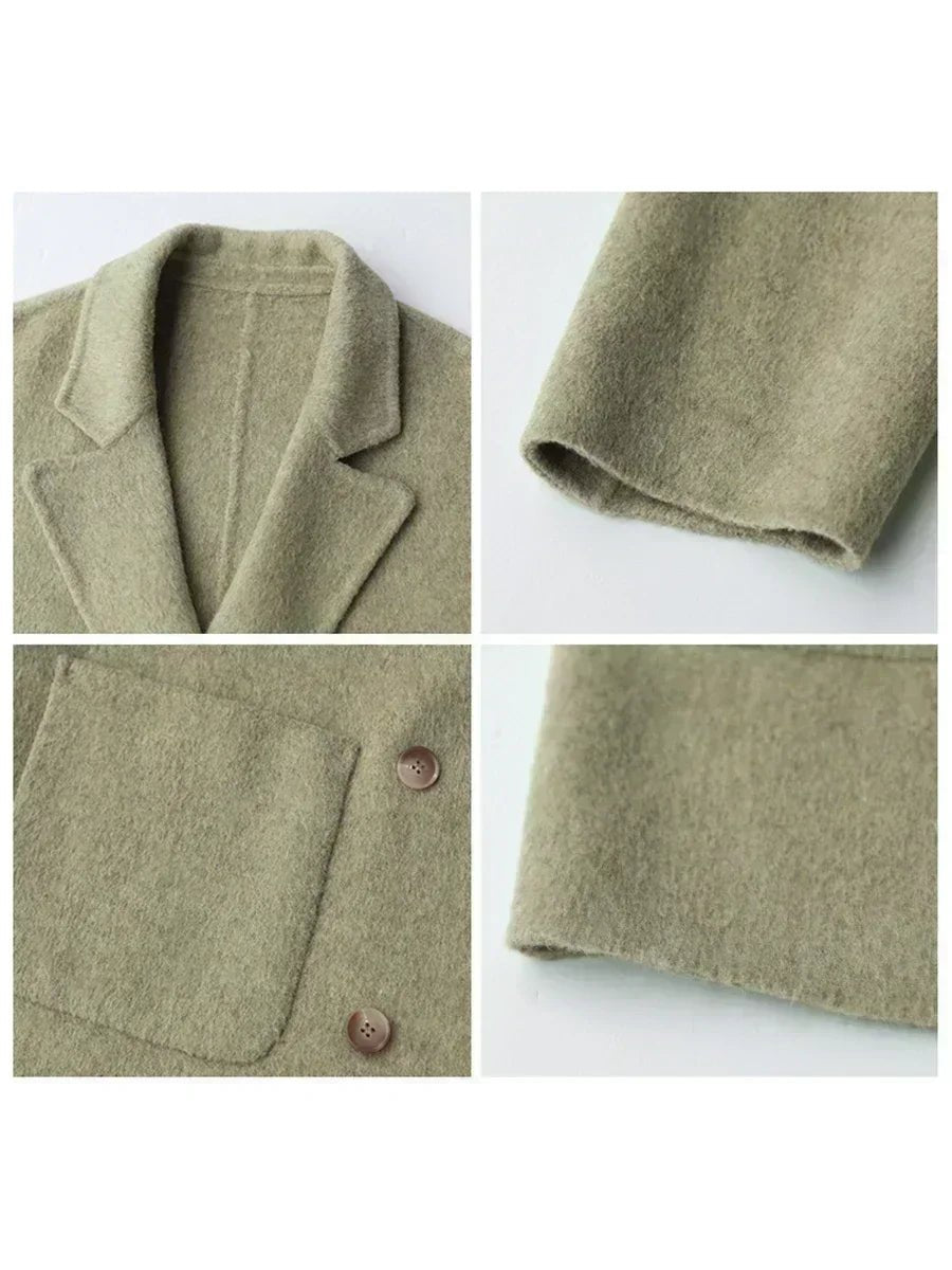 SaneShoppe-Women's Woolen Double Breasted Coat Office Lady Outerwear Autumn Winter 2026