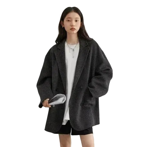 SaneShoppe-Women's Woolen Double Breasted Coat Office Lady Outerwear Autumn Winter 2026