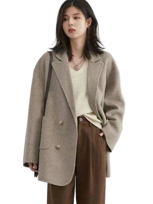 SaneShoppe-Women's Woolen Double Breasted Coat Office Lady Outerwear Autumn Winter 2026