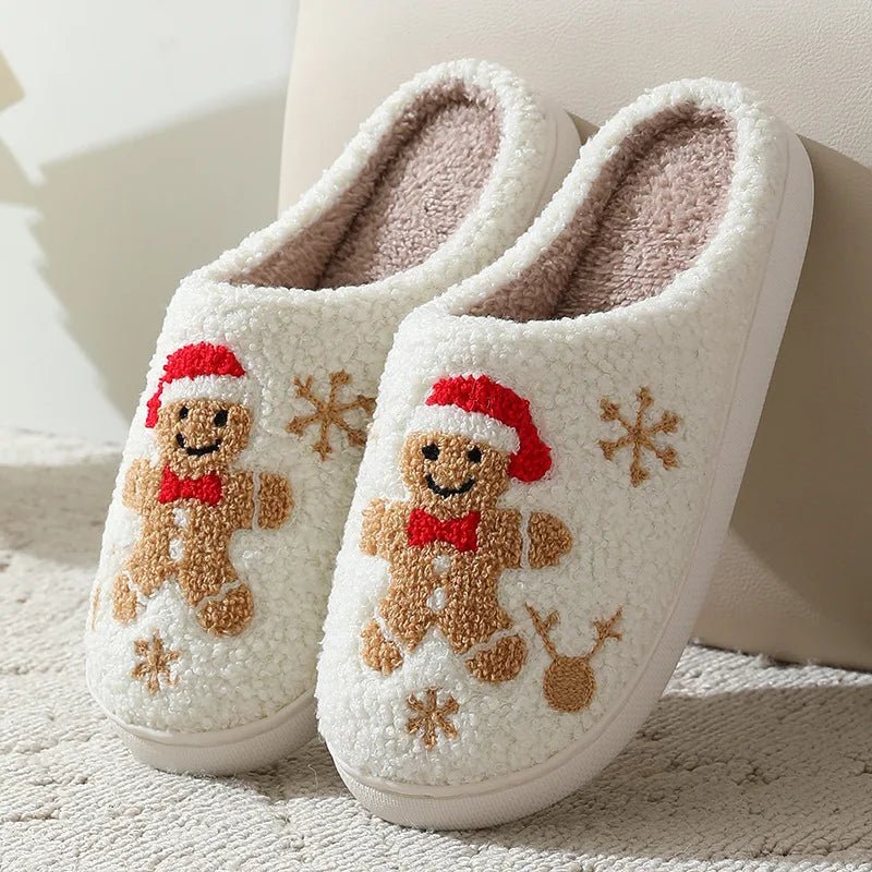 SaneShoppe - Christmas Elk Warm Cotton Slippers Women Winter Comfortable Home Slides Cute Furry Reindeer Warm Plush Sandals for Men Women