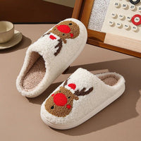 SaneShoppe - Christmas Elk Warm Cotton Slippers Women Winter Comfortable Home Slides Cute Furry Reindeer Warm Plush Sandals for Men Women