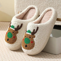 SaneShoppe - Christmas Elk Warm Cotton Slippers Women Winter Comfortable Home Slides Cute Furry Reindeer Warm Plush Sandals for Men Women