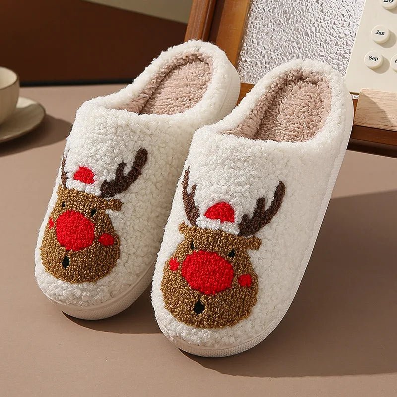 SaneShoppe - Christmas Elk Warm Cotton Slippers Women Winter Comfortable Home Slides Cute Furry Reindeer Warm Plush Sandals for Men Women