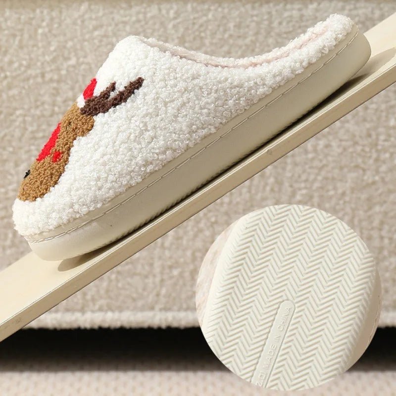 SaneShoppe - Christmas Elk Warm Cotton Slippers Women Winter Comfortable Home Slides Cute Furry Reindeer Warm Plush Sandals for Men Women