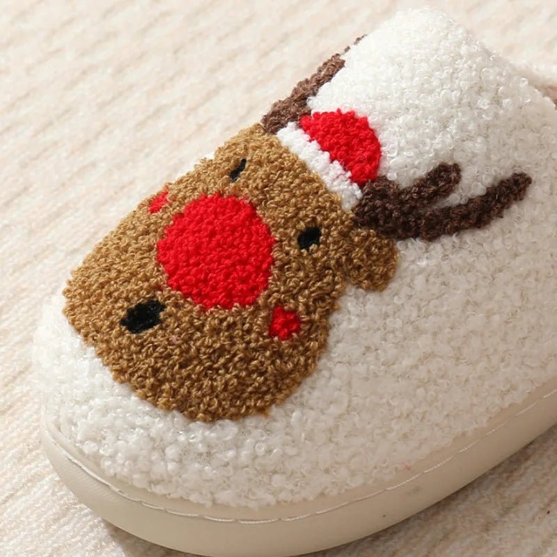 SaneShoppe - Christmas Elk Warm Cotton Slippers Women Winter Comfortable Home Slides Cute Furry Reindeer Warm Plush Sandals for Men Women