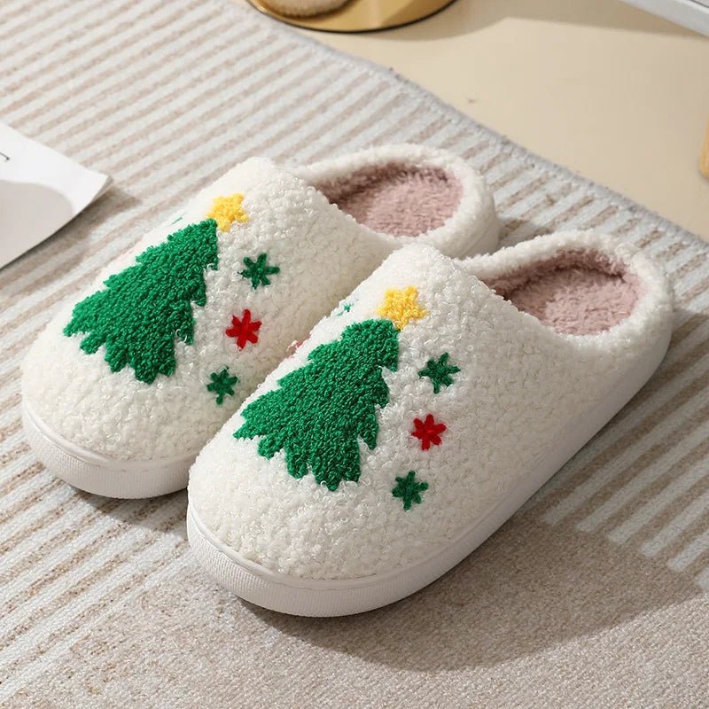 SaneShoppe - Christmas Elk Warm Cotton Slippers Women Winter Comfortable Home Slides Cute Furry Reindeer Warm Plush Sandals for Men Women