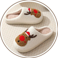 SaneShoppe - Christmas Elk Warm Cotton Slippers Women Winter Comfortable Home Slides Cute Furry Reindeer Warm Plush Sandals for Men Women
